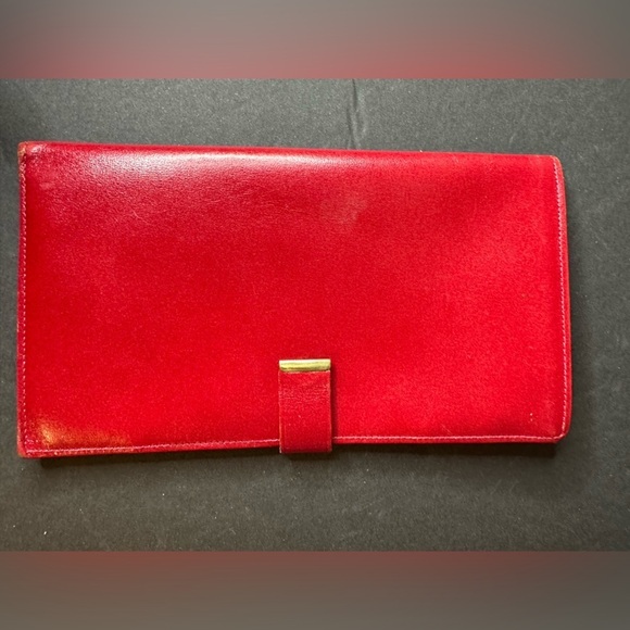 Ticket Book Wallet West Germany Vtg Genuine Cowhide Leather Red Organizer - Picture 1 of 11